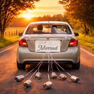 Minimalist Just Married With Heart Car Magnet