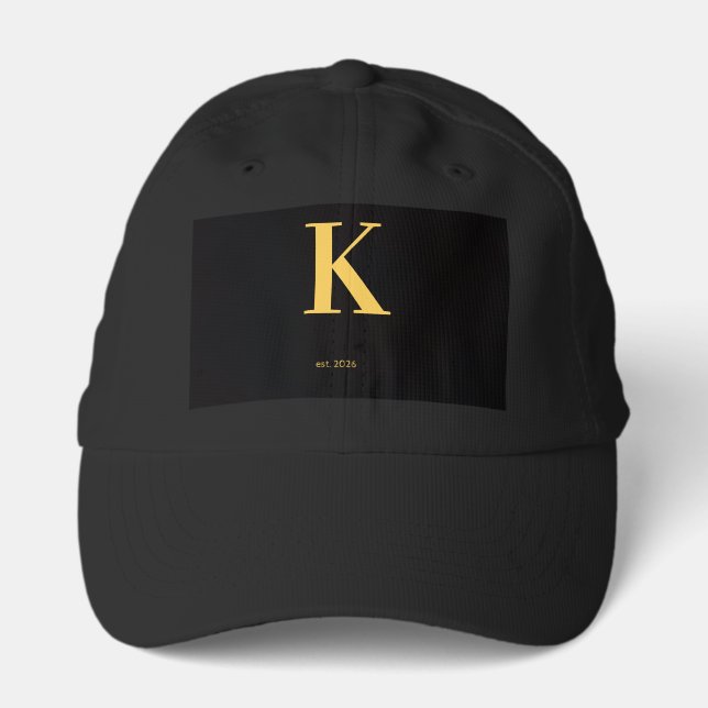 Minimalist k Black Hat | Gold Letter Cap | Monogra (Front)