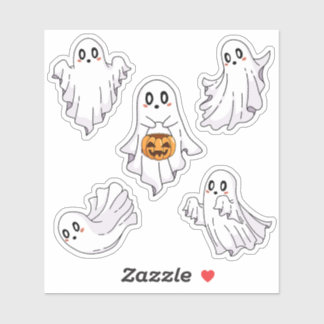 Minimalist Kawaii Halloween Ghost Pumpkin Bucket Sticker