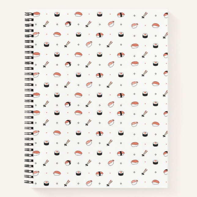 Minimalist Kawaii Sushi Pattern Cute Japanese Food Notebook (Front)