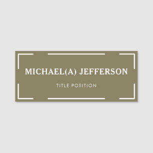 Minimalist Khaki Green Bordered Professional Name Tag