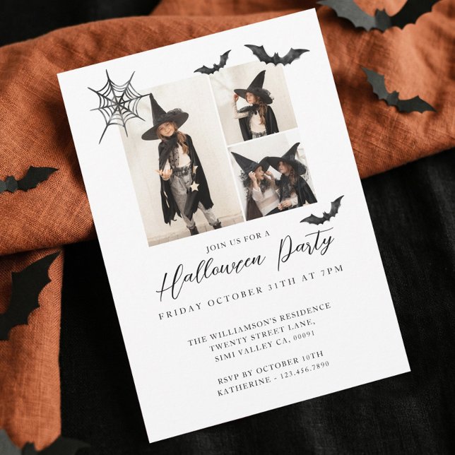Minimalist Kid Photo Spooky Bat Halloween Party Invitation (Minimalist Kid Photo Spooky Bat Halloween Party Invitation)