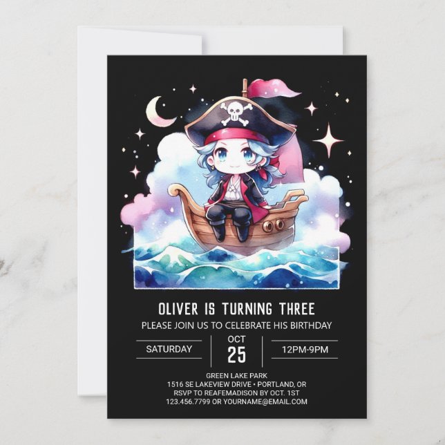 Minimalist Kids Pirate Birthday Invitation (Front)