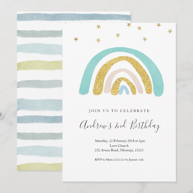 Minimalist Kid's Rainbow Birthday for boy Invitation (Front/Back)