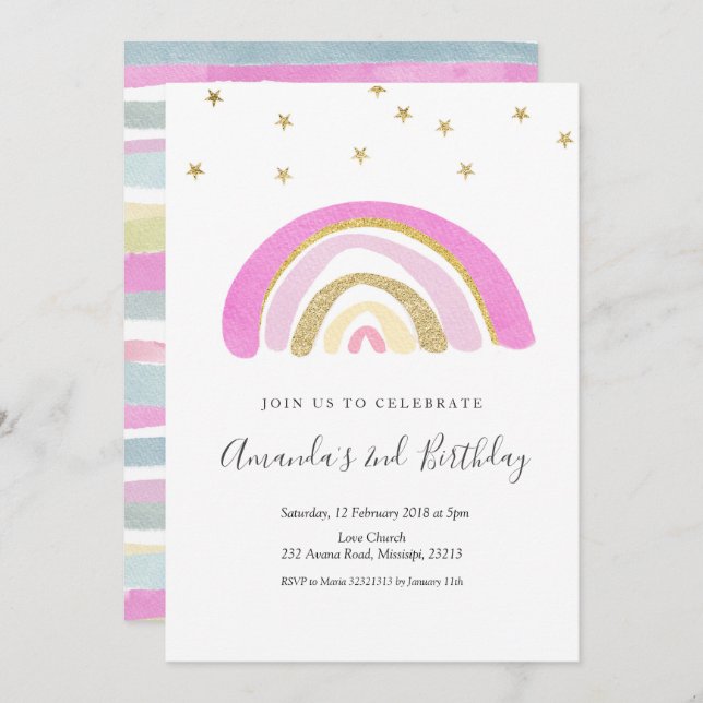 Minimalist Kid's Rainbow Birthday Invitation (Front/Back)