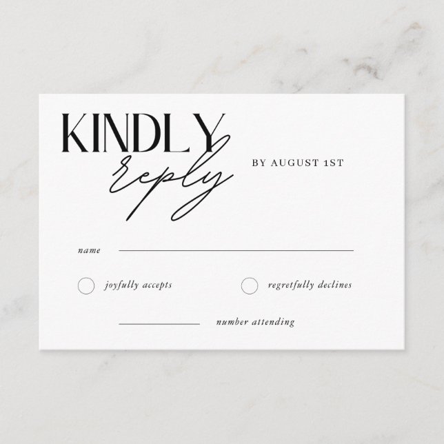 Minimalist Kindly Reply Wedding RSVP Card (Front)