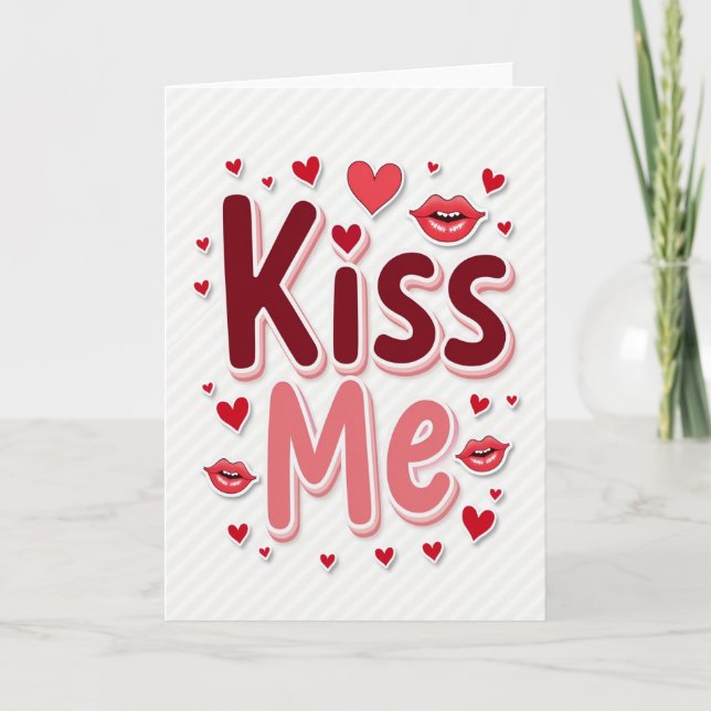 Minimalist Kiss Me Hearts Card (Front)