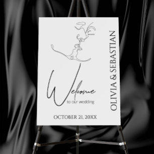 Minimalist Kissing Couple Wedding Welcome Sign