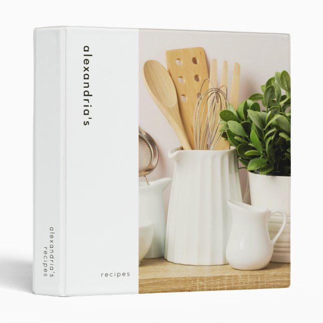 Minimalist Kitchen Supplies Personalized Recipe 3 Ring Binder (Front/Spine)