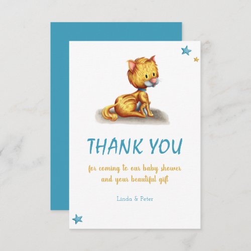 Minimalist Kitten Blue Baby Shower Thank You Card