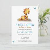 Minimalist Kitten Blue Boy Baby Shower Invitation (Standing Front)