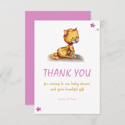 Minimalist Kitten Pink Baby Shower Thank You Card