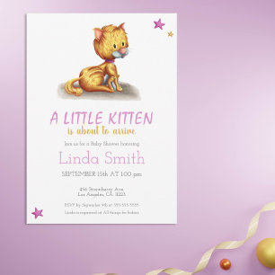 Minimalist Kitten Pink Girl Baby Shower Invitation