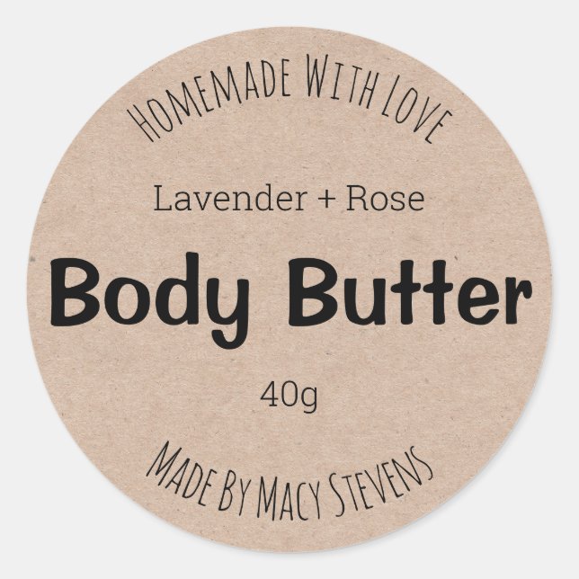 Minimalist Kraft Body Butter Simple Labels (Front)