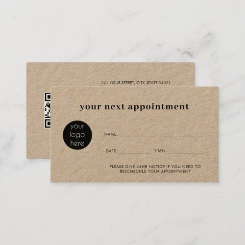 Minimalist Kraft Business Next Appointment Card