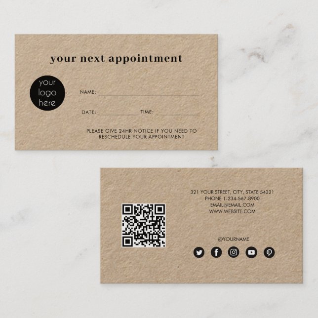 Minimalist Kraft Business Next Appointment Card (Front/Back)