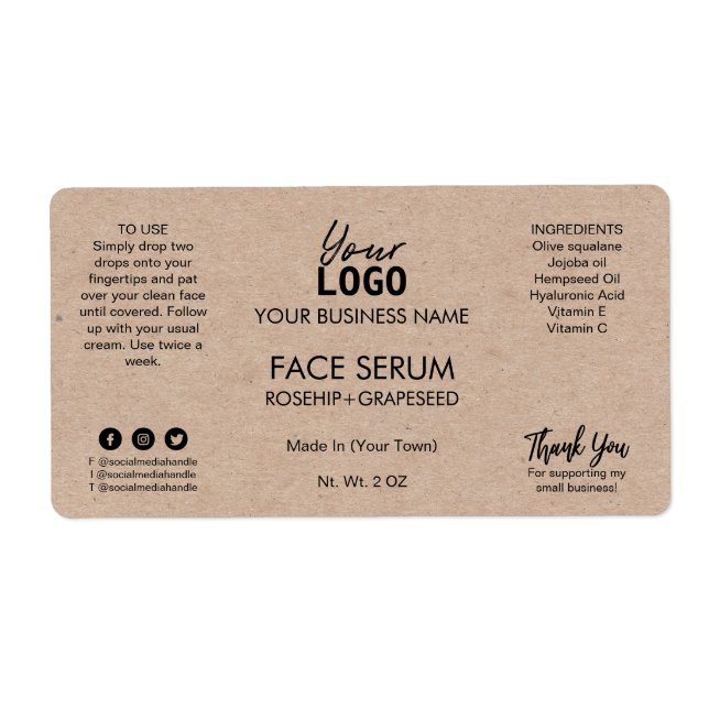 Minimalist Kraft Hair Or Face Oil Serum Label (Front)
