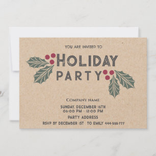 Minimalist kraft holly berry corporate Holiday Invitation