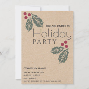 Minimalist kraft holy berry corporate Holiday Invitation