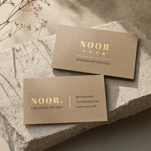 Minimalist Kraft Paper Gold Foil Creative Studio Spot Gloss Business Cards