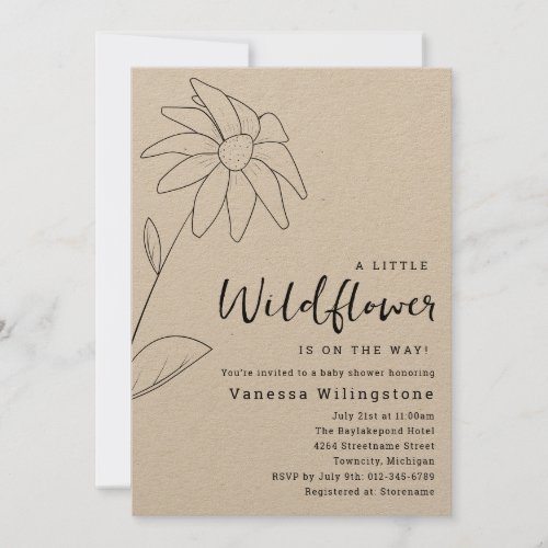 Minimalist Kraft Paper Little Wildflower Floral Invitation