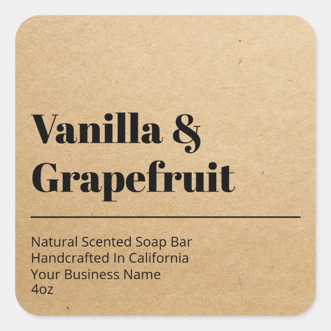 Minimalist Kraft Paper Soap Bar Product Labels (Front)