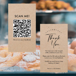 Minimalist Kraft Script Leave a Review QR Code Business Card