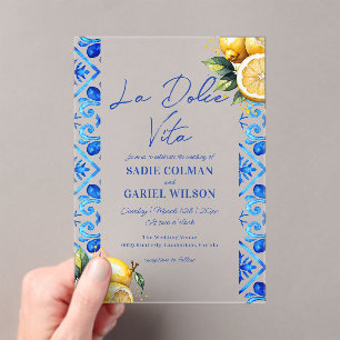 Minimalist La Dolce Vita Italian Lemon Wedding Acrylic Invitations