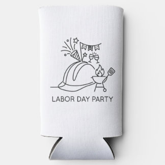 Minimalist Labor Day Party Hard Hat & Grill Line A Seltzer Can Cooler
