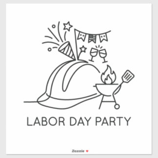Minimalist Labor Day Party Hard Hat & Grill Line A Sticker