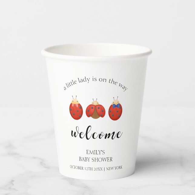 Minimalist Ladybug Family Baby Shower Welcome  Paper Cups (Front)