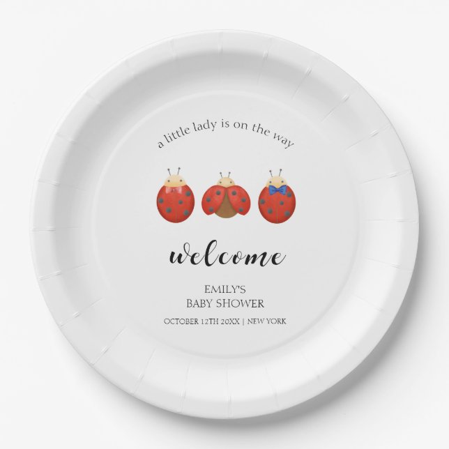 Minimalist Ladybug Family Baby Shower Welcome  Paper Plates (Front)