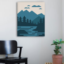 Minimalist Lake & Mountains Landscape