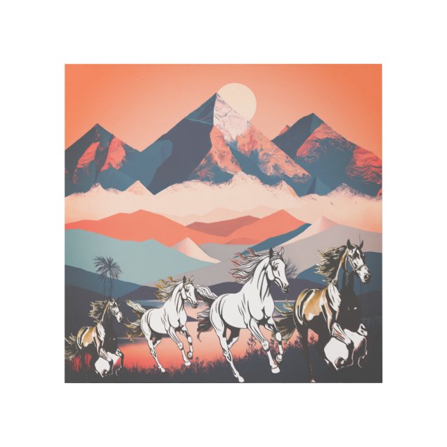 Minimalist Landscape Mountains & Running Horse -  Gallery Wrap (Front)