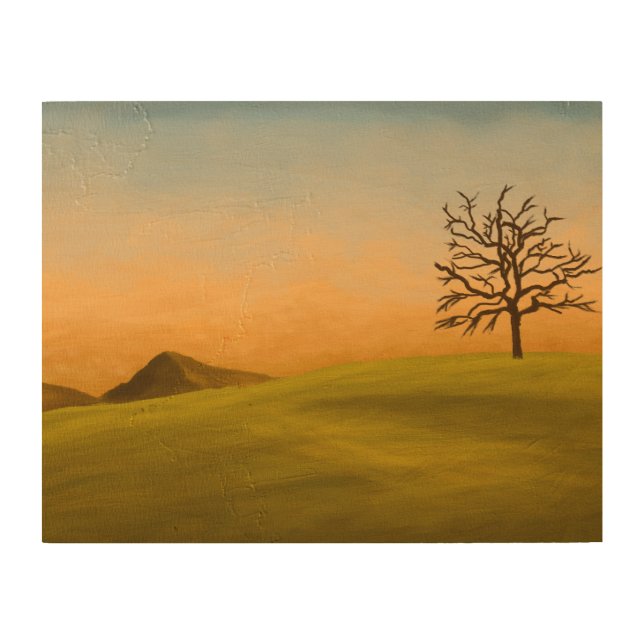 Minimalist Landscape with Bare Tree Wood Wall Art (Front)