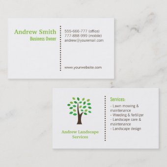 Minimalist Landscaping Services Green Tree Leaves Business Card | Zazzle