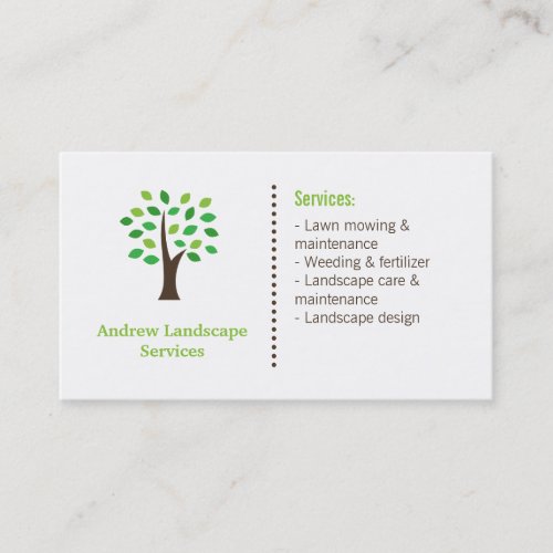 Minimalist Landscaping Services Green Tree Leaves Business Card