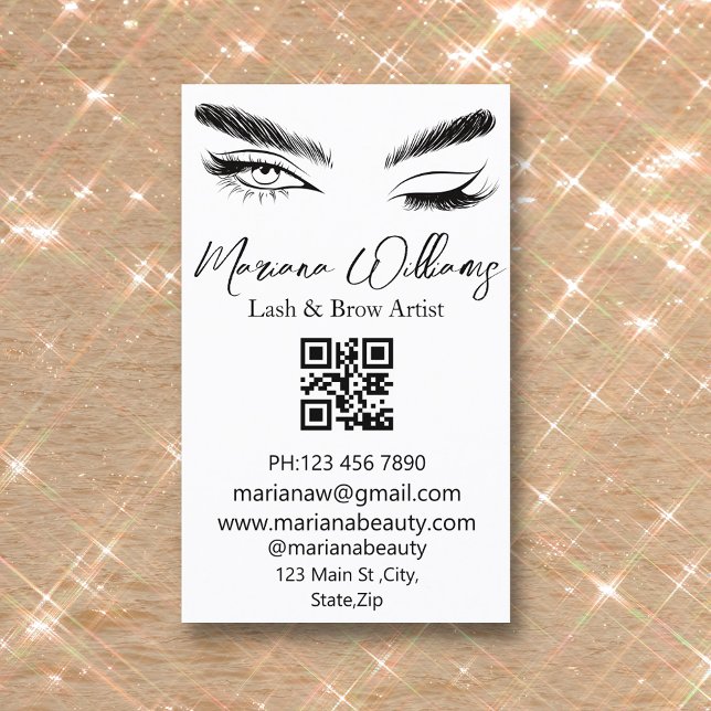 minimalist lash and brow artist qr code simple business card (Creator Uploaded)