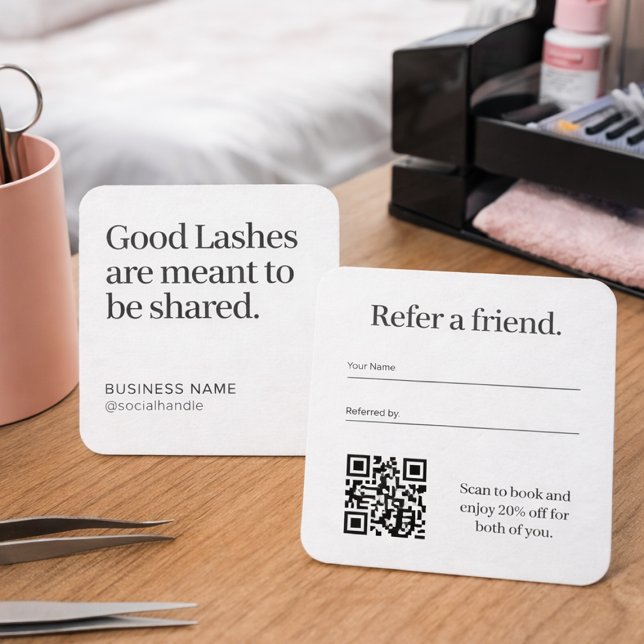 Minimalist Lash Artist Referral Card with QR Code (Minimalist lash artist referral card with QR code)