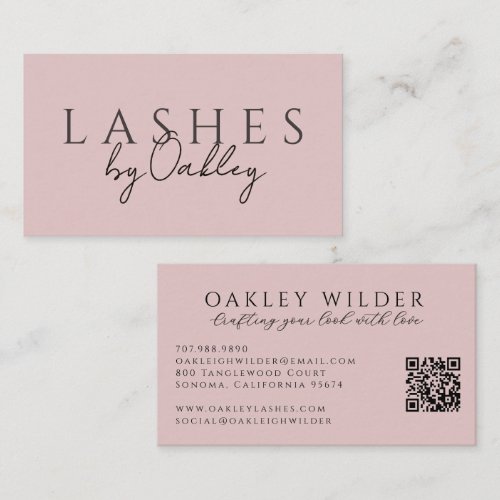 Minimalist Lash Technician QR Code Blush Pink Business Card