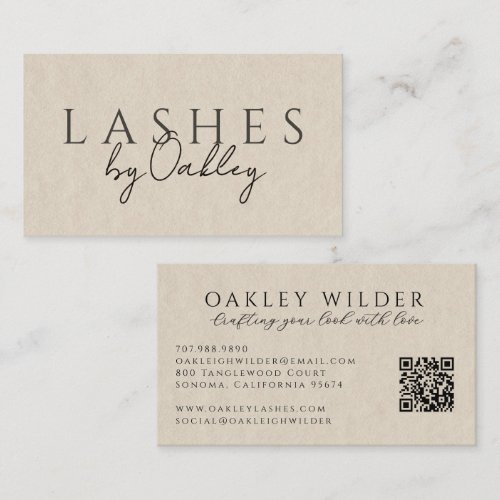 Minimalist Lash Technician QR Code Neutral Greige Business Card
