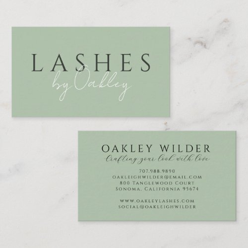 Minimalist Lash Technician Sage Green Business Card