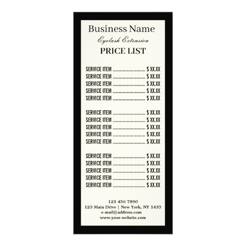 Minimalist Lashes Extension Price List Rack Card