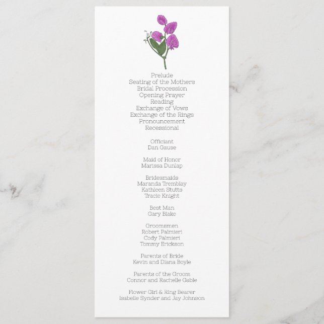 Minimalist Lathyrus Wedding Program (Front)