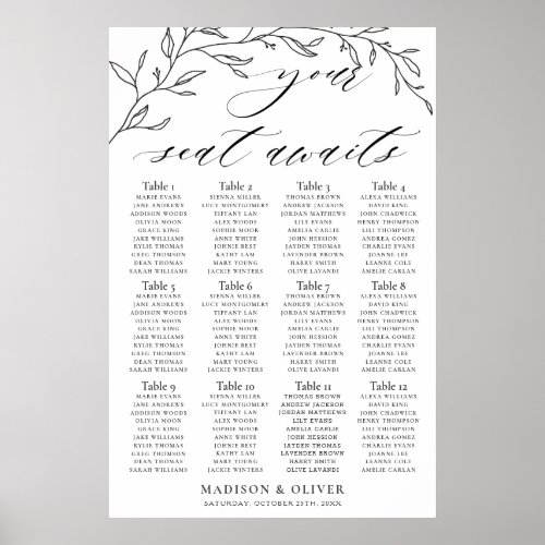 Minimalist Laurel Branch Wedding Seating Chart
