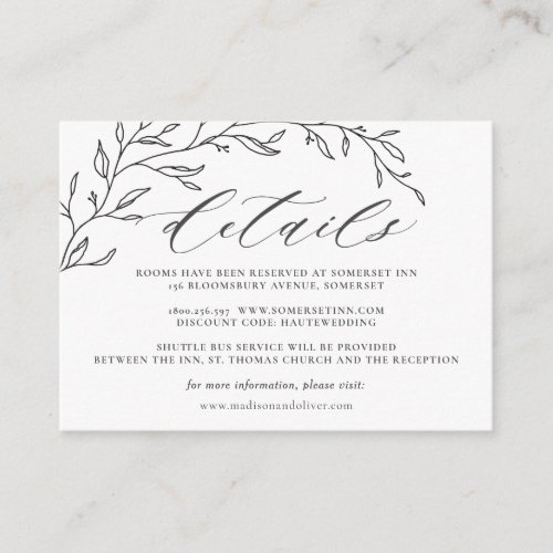 Minimalist Laurel Line Branch Wedding Details  Enclosure Card