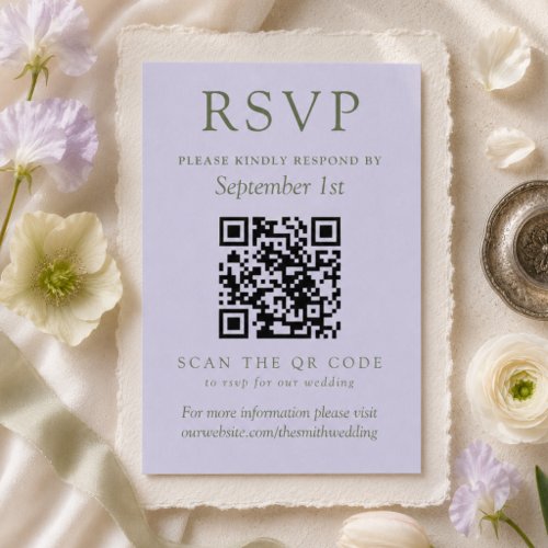Minimalist Lavender and Sage Green QR Code Wedding RSVP Card