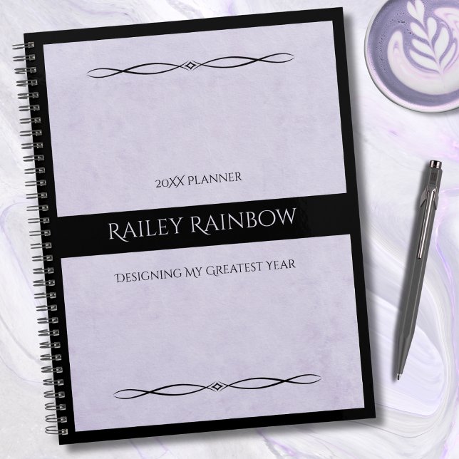 Minimalist Lavender Black Monogrammed Co-worker Planner (The perfect Secret Santa or Co-worker Gift that looks incredibly high-end without breaking the bank)