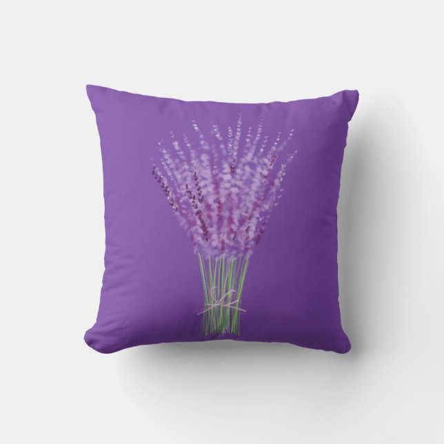 Minimalist Lavender Bouquet Illustration Throw Pillow (Front)