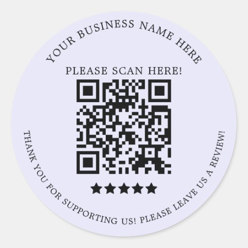 Minimalist Lavender Business Name QR Code Classic Round Sticker